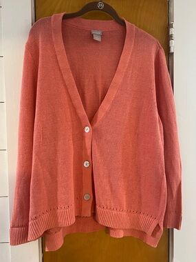 Chico's Coral Button-Front V-Neck Cardigan
